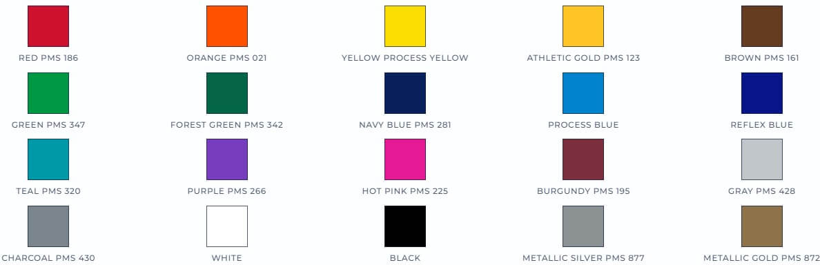Standard Ink Colors available