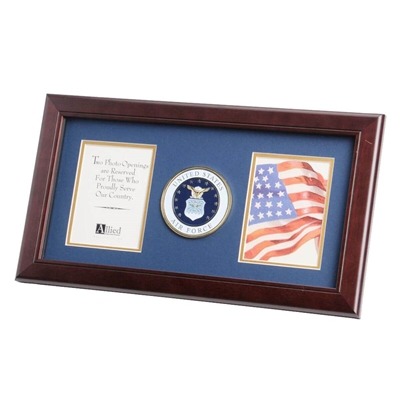 Afb Frames Air Force 8x16 Mahogany Picture Frame with Medallion | Dual 4x6 Display
