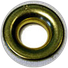Close-up of a solid brass grommet set into the white canvas flag header