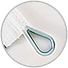 Close-up of nylon rope sewn into a white flag header with a galvanized metal thimble attached