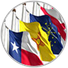 A group of state flags on poles displayed together, showing a complete set