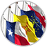 A group of state flags on poles displayed together, showing a complete set